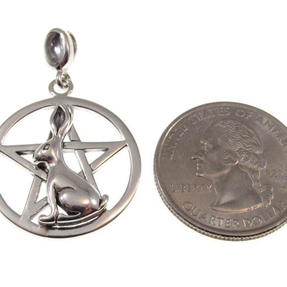 Solid 925 Sterling Silver Rabbit Ostara Pentacle Pendant, Wiccan Pagan Jewelry - Picture 5 of 9